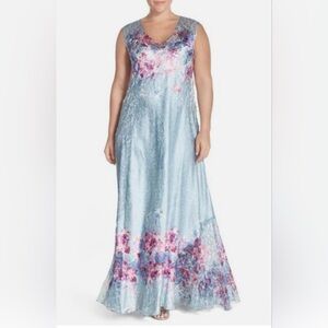 Komarov Floral Dress Corset Women’s Sz PS Charmeuse Back Matching Shawl New